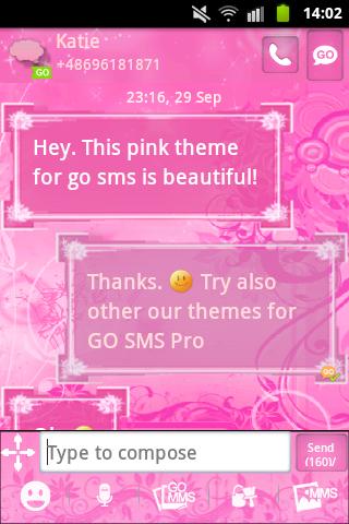 Pink Flowers Theme GO SMS Pro