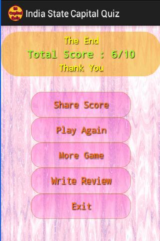 India State Capital Quiz